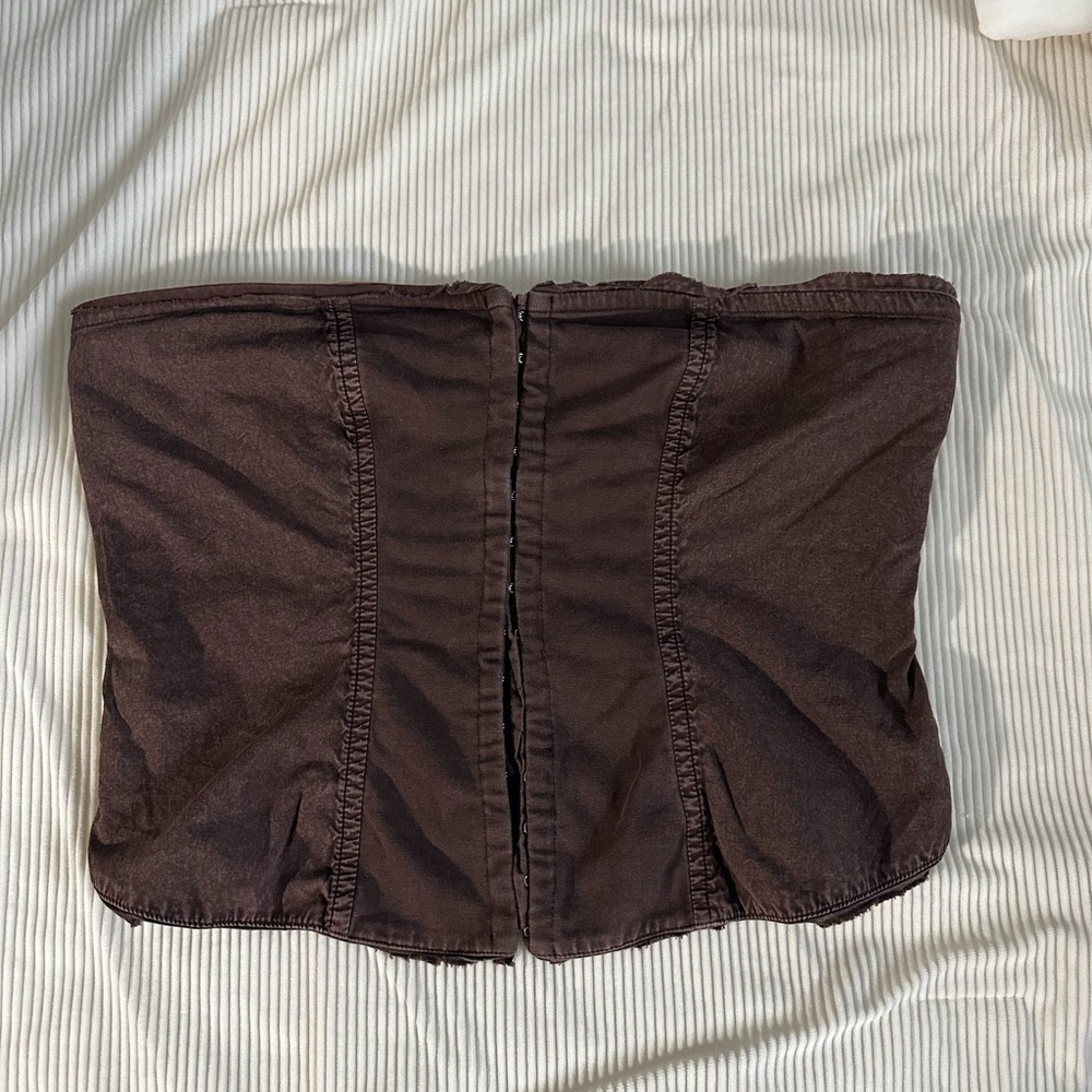 Free People Brown Strapless Corset-Style Tube Top